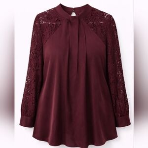 Worthington Deep Burgundy Lace Blouse – Office-Ready | Free Shipping